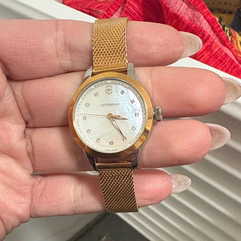 Victorinox Gold Mesh Watch with Pearl Dial